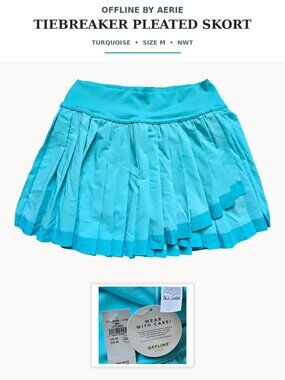 NWT OFFLINE by Aerie Turquoise Pleated Tennis Skort Dip-Dye Hem Size M